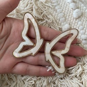 White marble butterfly earrings with gold accent